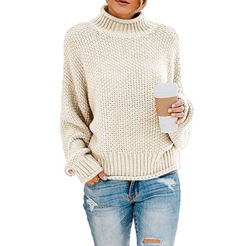 Eveloria Damen Grobstrickpullover Hoher Kragen Lässiger Schnitt