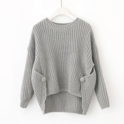 Damen Strickpullover Lässig Weite Passform Einzigartige Knöpfe - Eveloria
