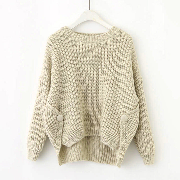 Damen Strickpullover Lässig Weite Passform Einzigartige Knöpfe