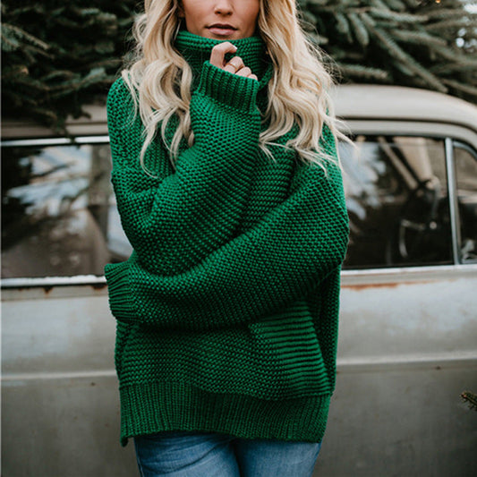 Damen Strickpullover Oversize mit hohem Kragen Beige - Eveloria