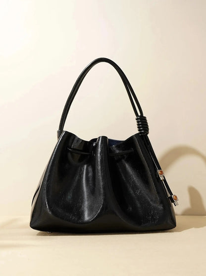 Damen Handtasche Glänzend Kordelzug