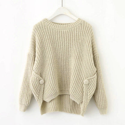 Damen Strickpullover Lässig Weite Passform Einzigartige Knöpfe