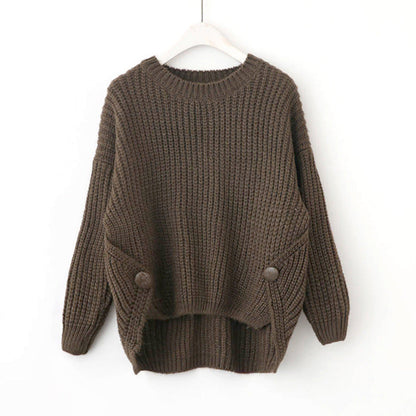Damen Strickpullover Lässig Weite Passform Einzigartige Knöpfe