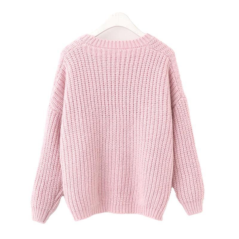 Damen Strickpullover Lässig Weite Passform Einzigartige Knöpfe