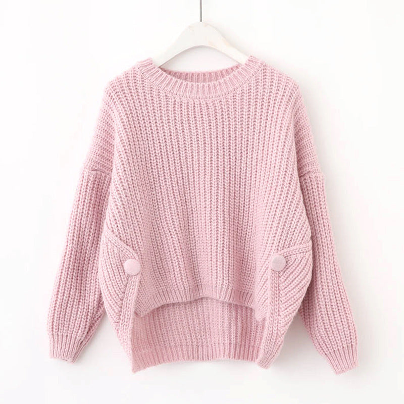 Damen Strickpullover Lässig Weite Passform Einzigartige Knöpfe