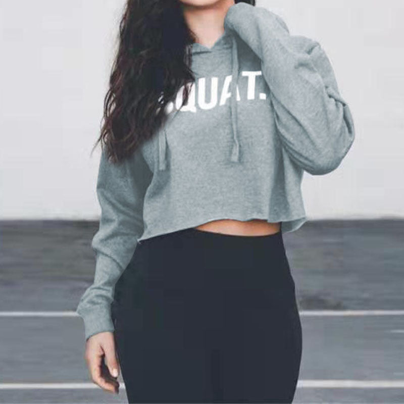 Damen Cropped Kapuzenpullover mit Schriftzug Eveloria