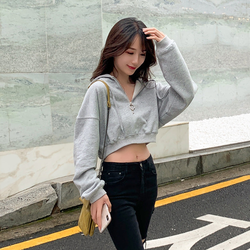 Damen Cropped Kapuzenpullover mit Schlüsselring