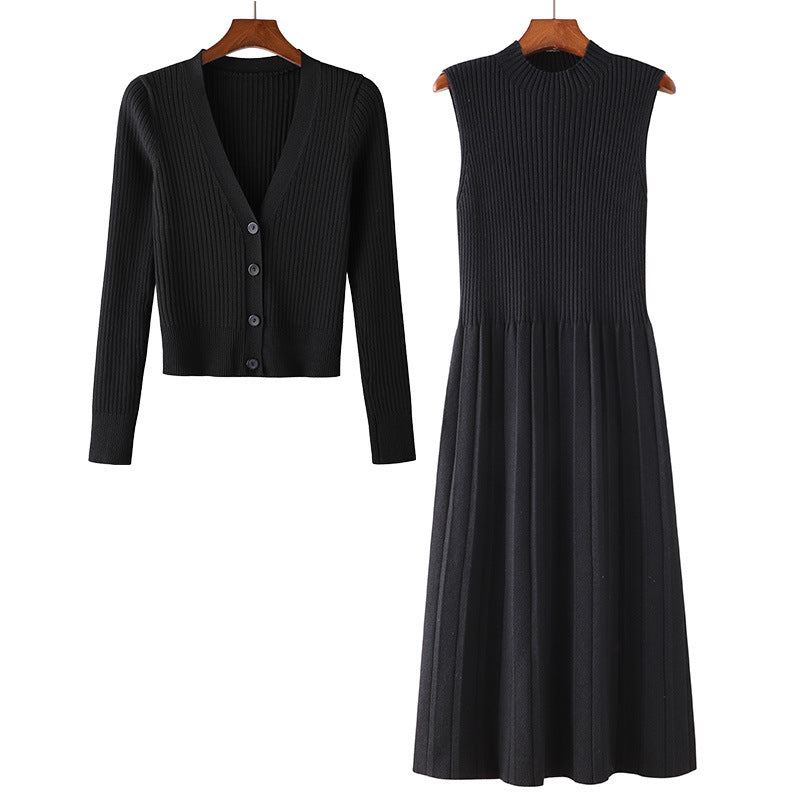 Damen Strickensemble Tailliertes Kleid Leichter Cardigan
