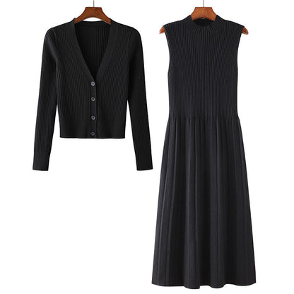 Damen Strickensemble Tailliertes Kleid Leichter Cardigan