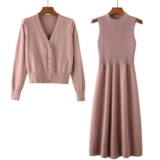 Damen Strickensemble Tailliertes Kleid Leichter Cardigan - Eveloria