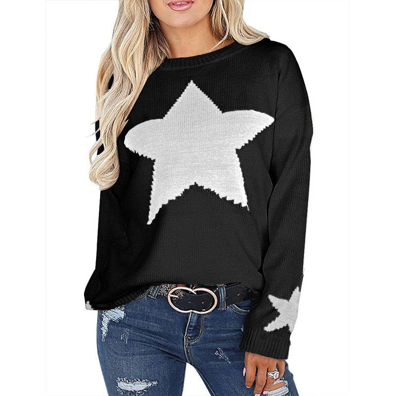 Damen Strickpullover Weiches Material Sterne-Design Eveloria