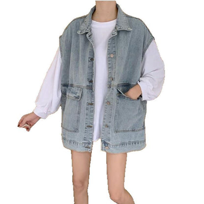 Damen Denimweste Lässig Große Taschen Blau Eveloria