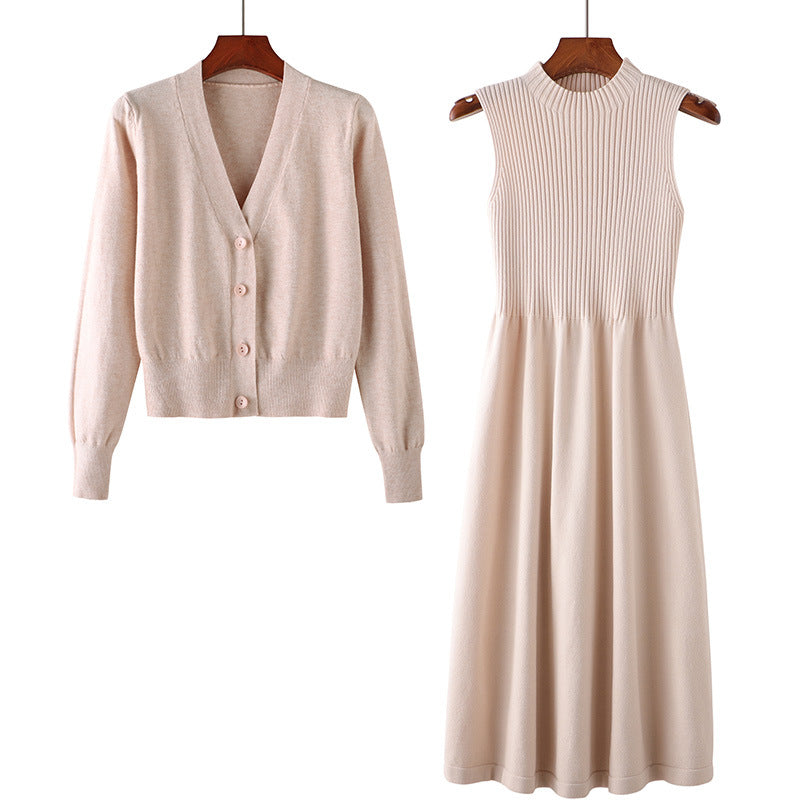 Damen Strickensemble Tailliertes Kleid Leichter Cardigan