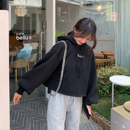 Damen Cropped Hoodie Oversized Ärmel Grau Eveloria