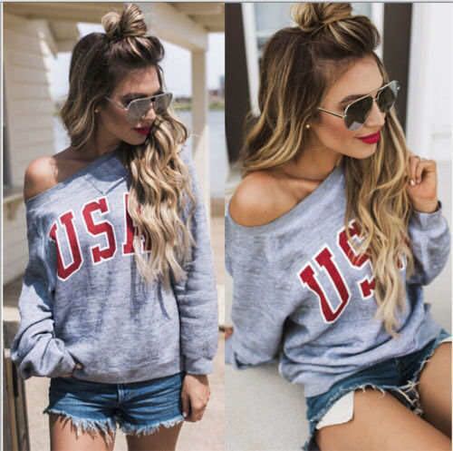 Damen Off-Shoulder Pullover mit Schriftzug