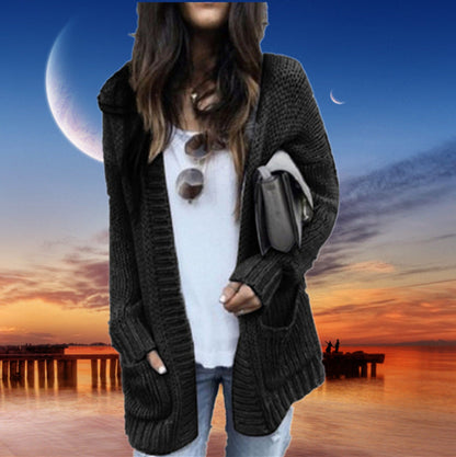 Damen Cardigan Grobstrick Offene Front Mit Taschen Beige - Eveloria