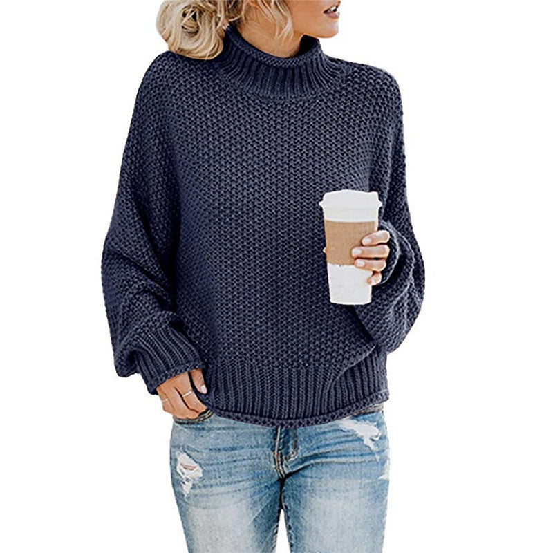 Damen Grobstrickpullover Hochgeschlossener Kragen Lässiger Schnitt