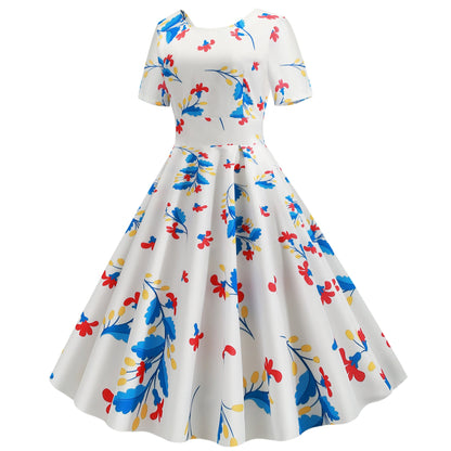 Damen Swingkleid Floraldesign Baumwolle Elegant
