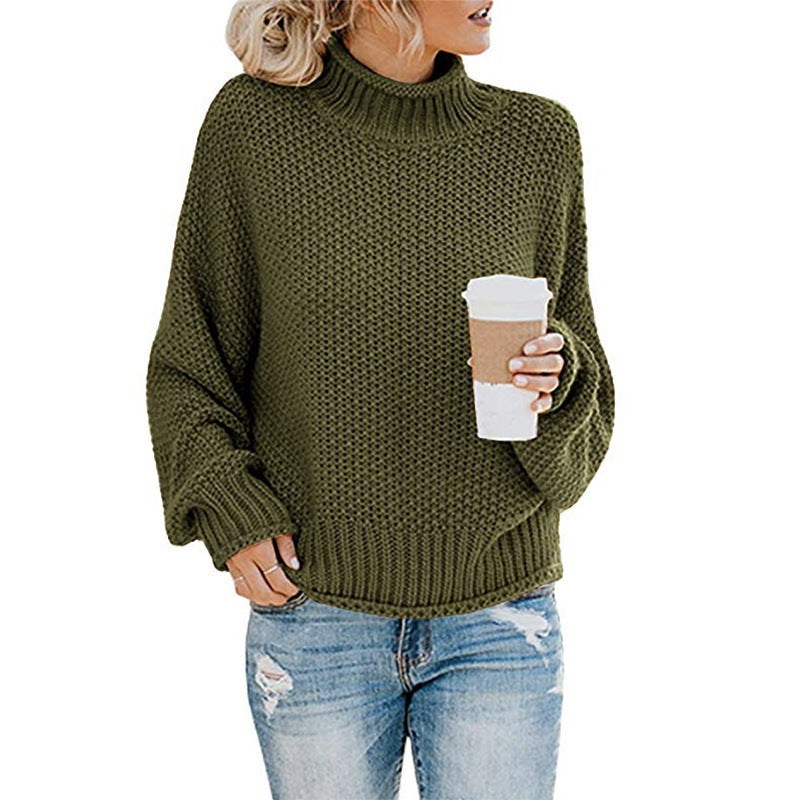 Damen Grobstrickpullover Hochgeschlossener Kragen Lässiger Schnitt