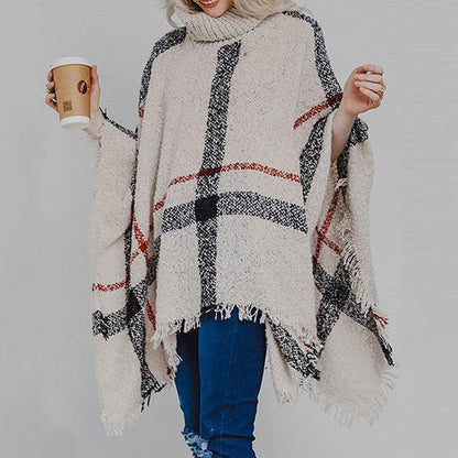 Damen Strickponcho Asymmetrisch Mit Kragen Beige