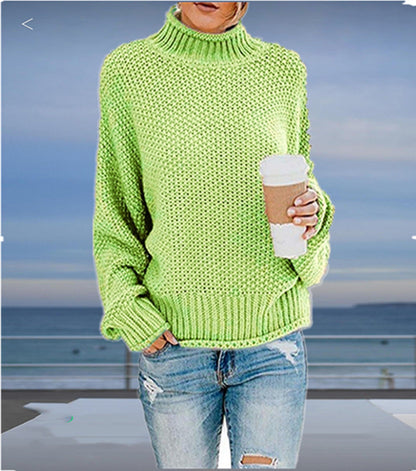 Eveloria Damen Grobstrickpullover Hoher Kragen Lässiger Schnitt