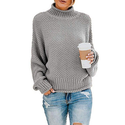 Damen Grobstrickpullover Hochgeschlossener Kragen Lässiger Schnitt