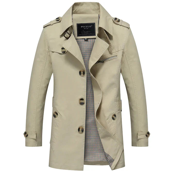 Herren Trenchcoat Slim Fit Knopfleiste Leicht
