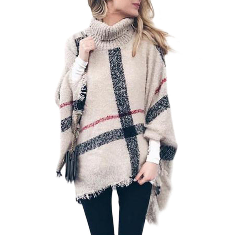 Damen Strickponcho Asymmetrisch Mit Kragen Beige