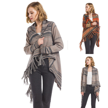Damen Poncho mit Fransen Geometrisches Muster - Eveloria