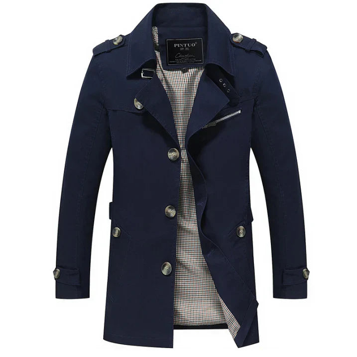 Herren Trenchcoat Slim Fit Knopfleiste Leicht