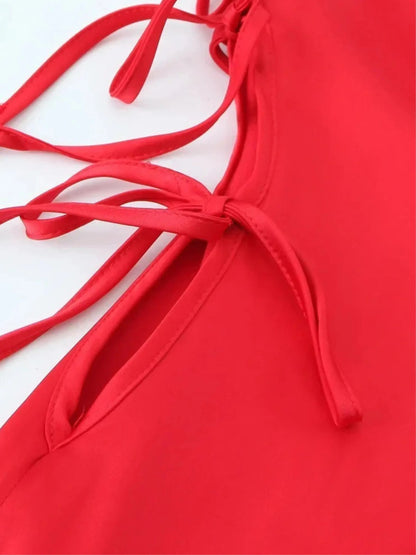 Damen Rotes Maxi-Kleid mit Schnürung