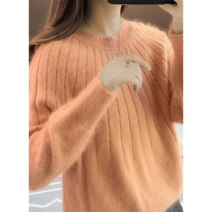Eveloria Damen Strickpullover Kaschmirweich Rippmuster