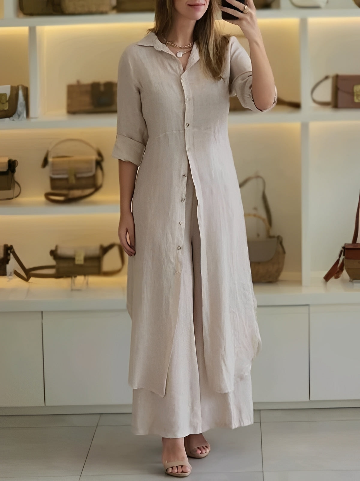 Damen Freizeitset 2-teilig Leicht Baumwolle Beige