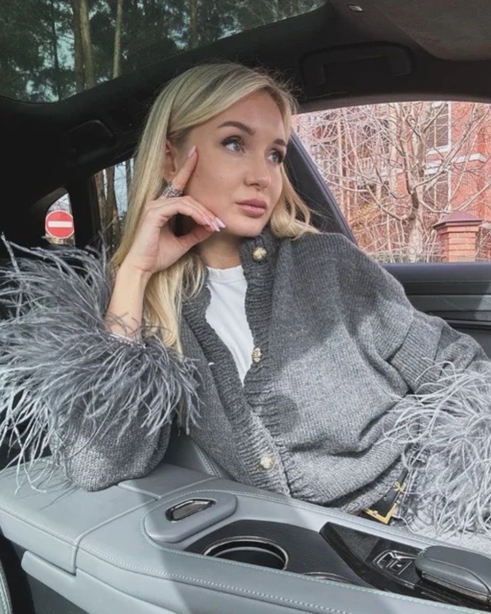 Damen Strickjacke Knöpfe Federärmel