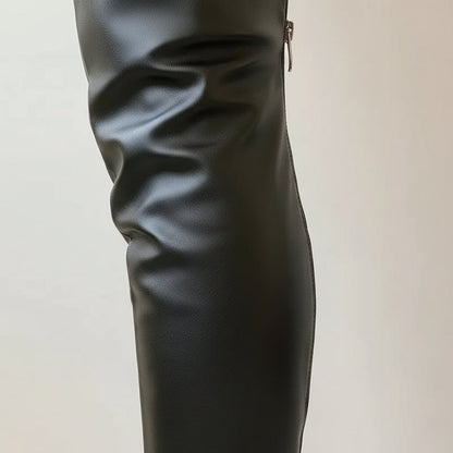 Eveloria Damen Overknee-Stiefel Leder Spitze Stiletto