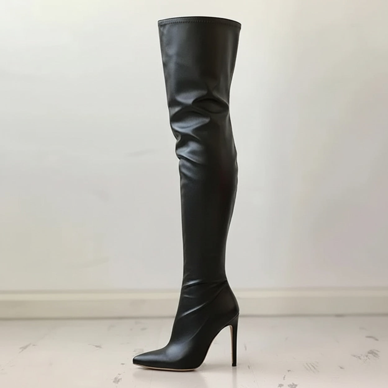 Eveloria Damen Overknee-Stiefel Leder Spitze Stiletto Schwarz - Eveloria