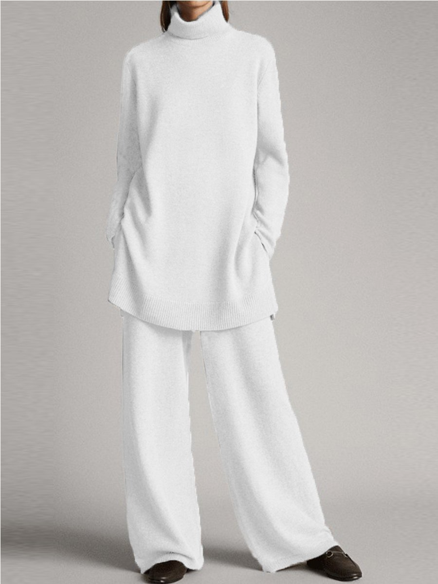 Damen Rollkragenpullover Weitbein-Hosen-Set