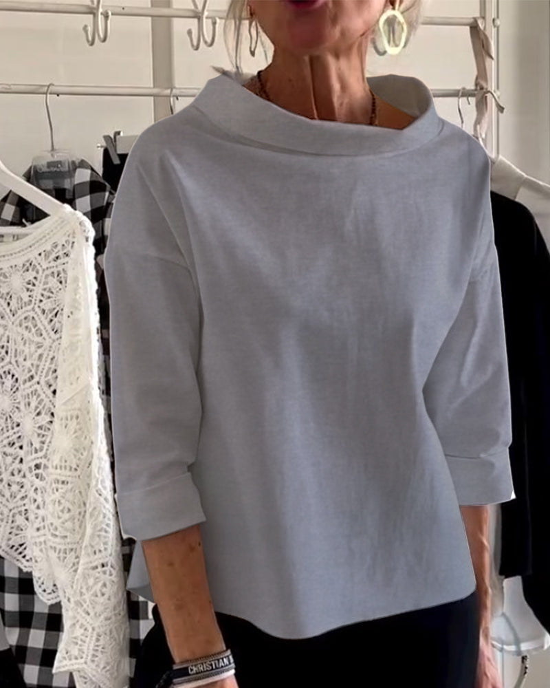 Damen Bluse Wasserfallausschnitt 3/4-Ärmel Lässig
