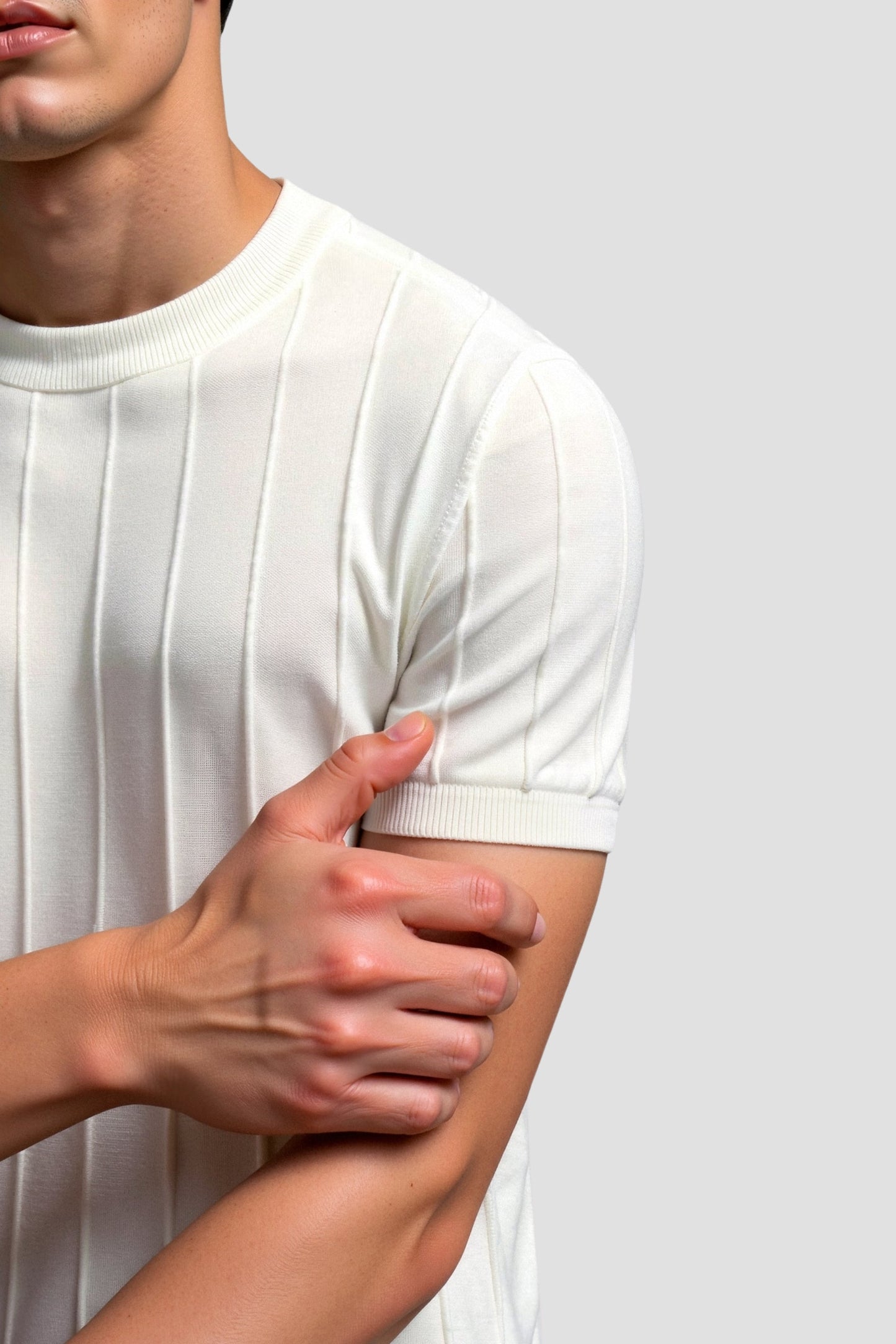Herren Klassisches Heavy O-Hals Streifen T-Shirt