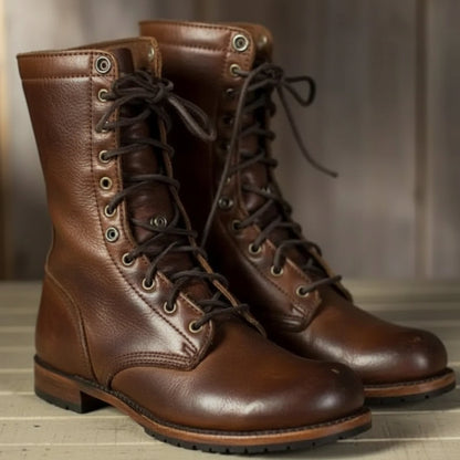 Eveloria Damen Schnürstiefel Leder Runde Zehe Robust Mittelhohes