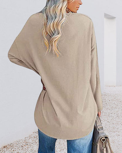 Eveloria Damen Langarm T-Shirt V-Ausschnitt Einfarbig
