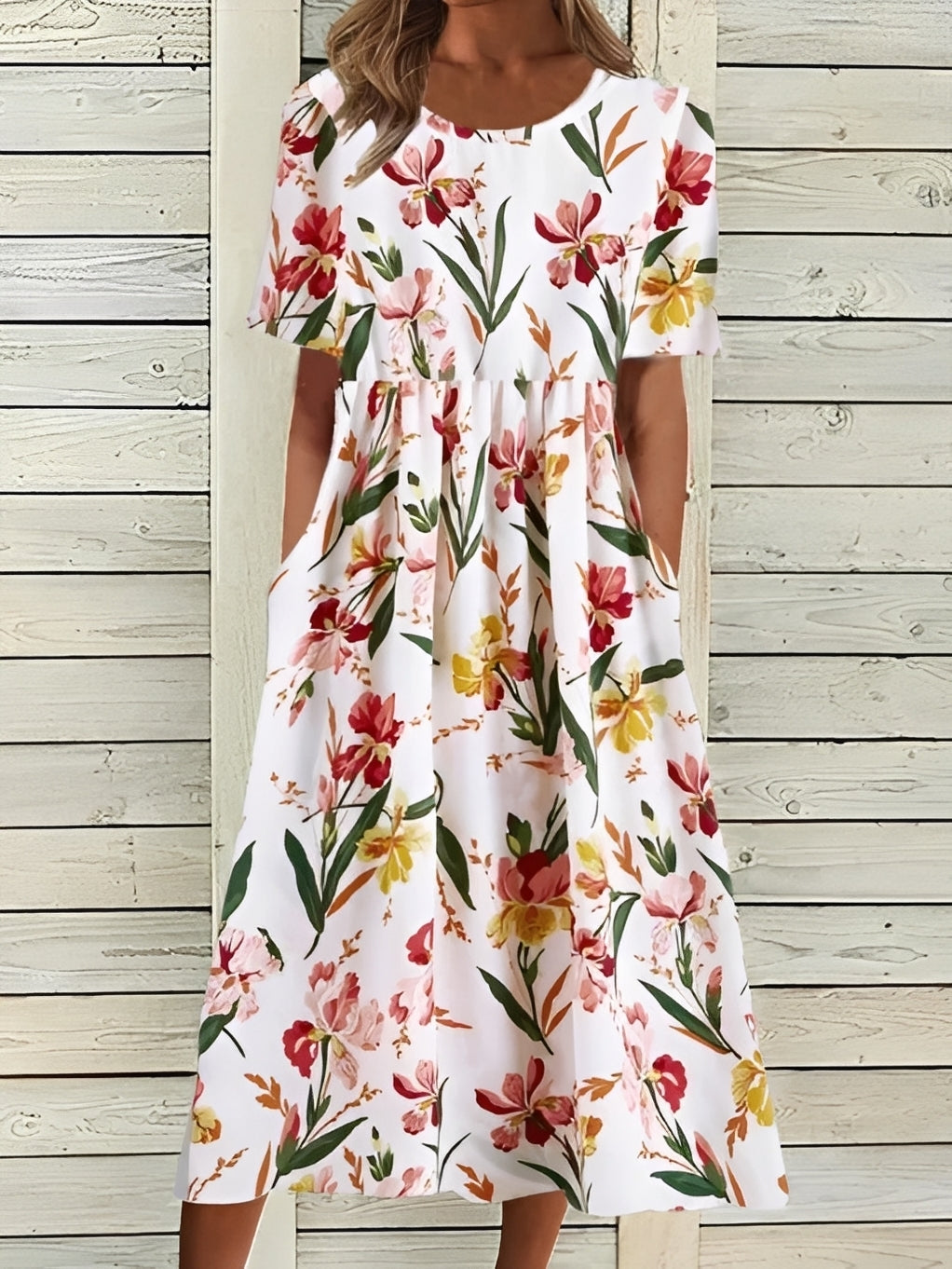 Damen Midikleid Elegantes Floralkleid Fließend