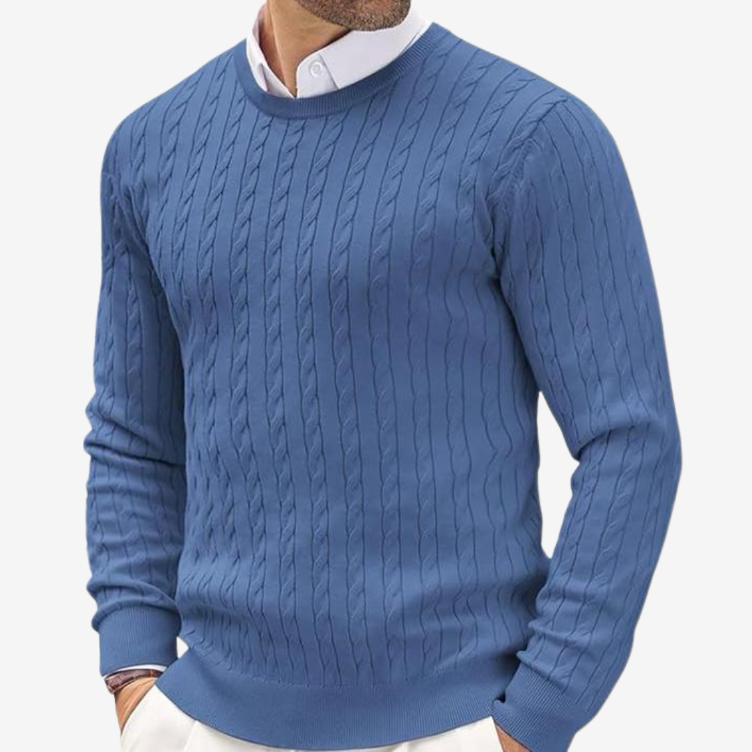Herren Strickpullover Rundhals Zopfmuster Beige