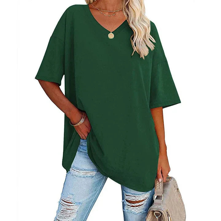 Eveloria Damen V-Ausschnitt T-Shirt Leicht Lockeres Baumwolle Weiß