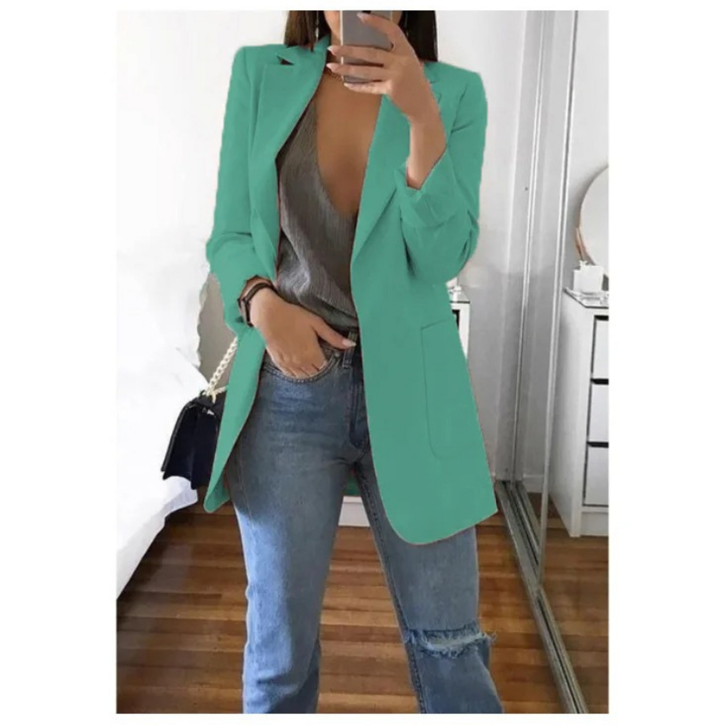 Damen Doppelreihiger Blazer Bürooutfit mit Druck