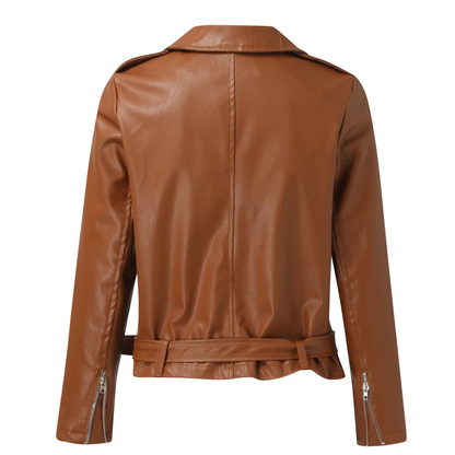Eveloria Damen Bikerjacke Leder Gürtel