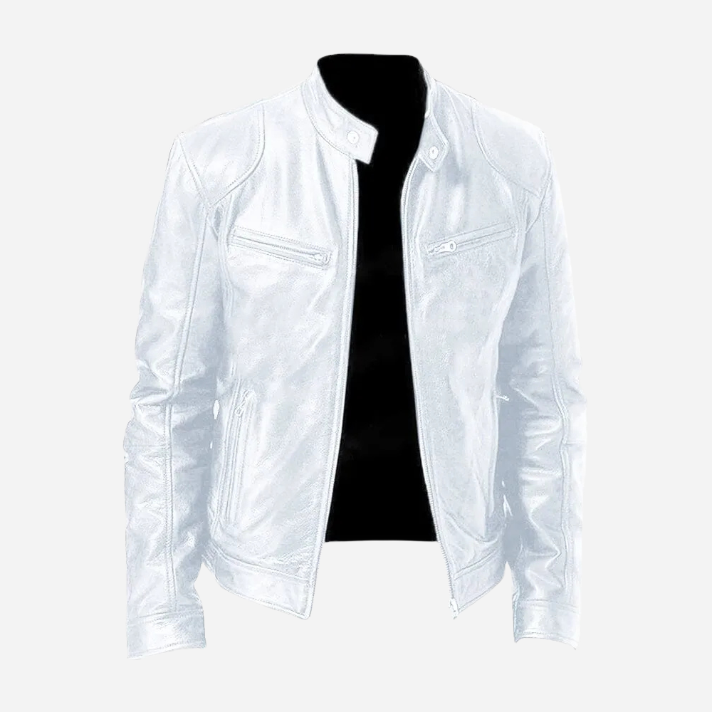 Herren Lederjacke Dunkelblau Bikerstil