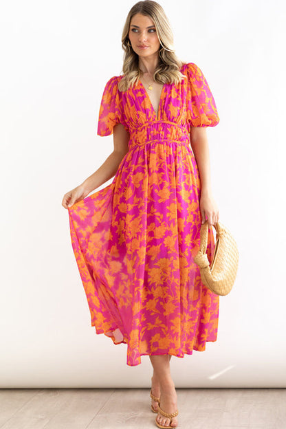 Eveloria Damen Maxi Kleid Puffärmel mit Liebe-Print