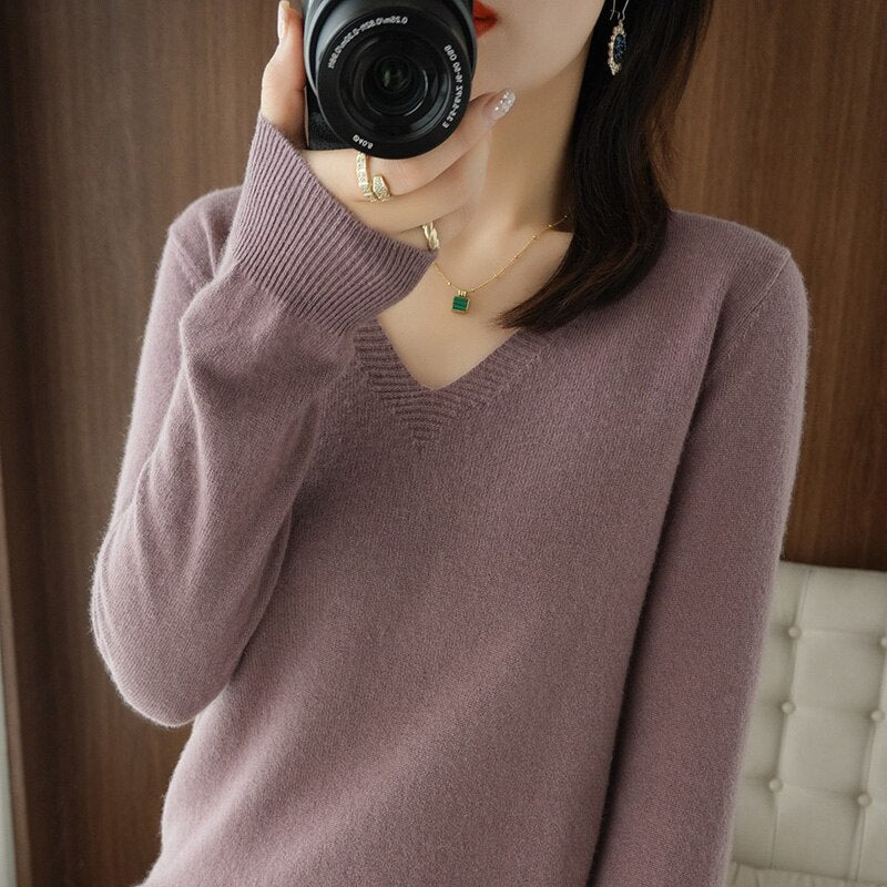 Eveloria Damen V-Ausschnitt Pullover