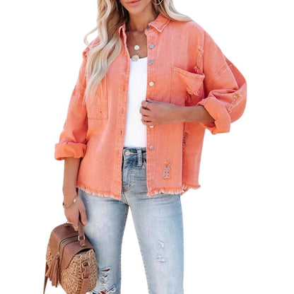 Damen Jeansjacke Denim Used Look Blau